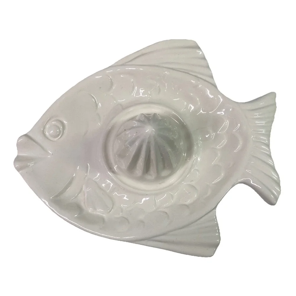 Vintage White Ceramic Fish‎ Shaped Orange Grapefruit Juicer Made In Portugal